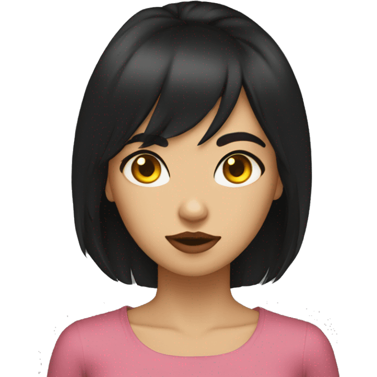 Girl with yelllow eyes, black hair,Angry eyes, side-swept bangs, cat-ear locks  emoji