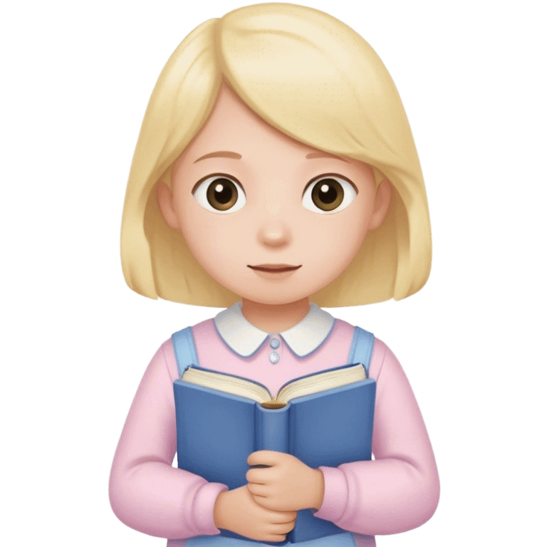 child in pastel clothes holding a British textbook emoji