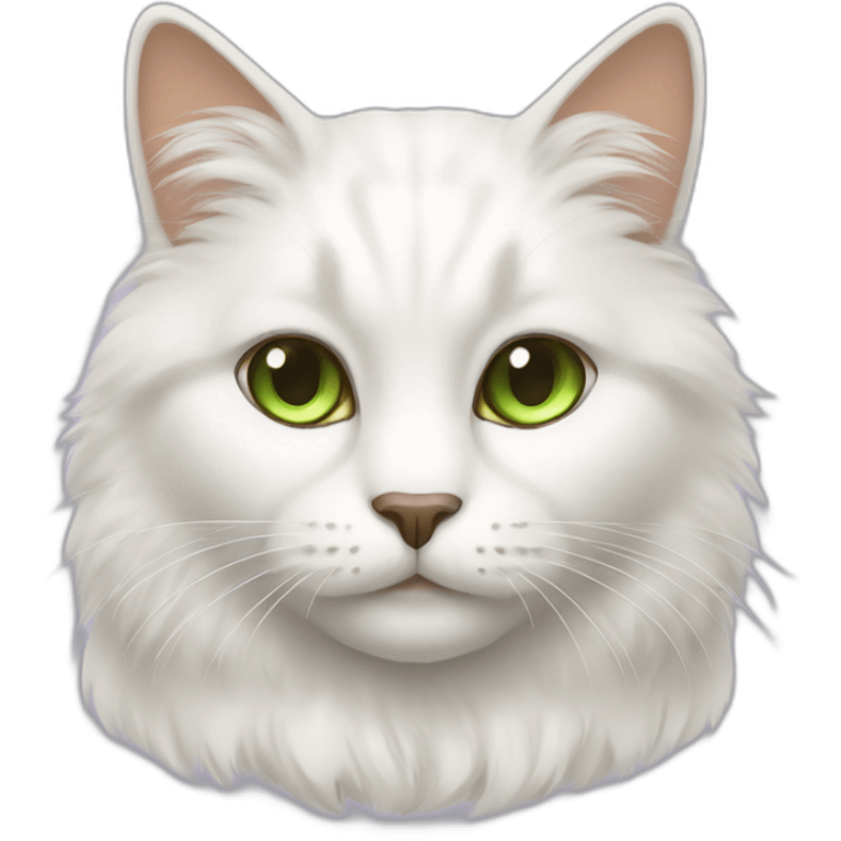 white fluffy cat with brown ears, brown ears and green eyes emoji