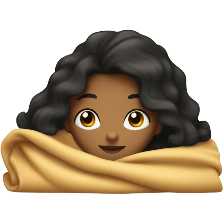 A girl tanned skin with wavy black hair and black eyes under the blanket emoji