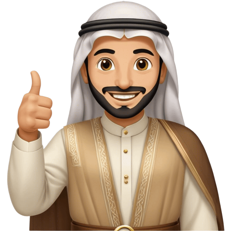 Arab Saudi man in traditional attire with an agal, smiling happily and giving a big thumbs-up emoji