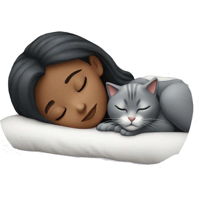 Girl sleeping with grey cat emoji