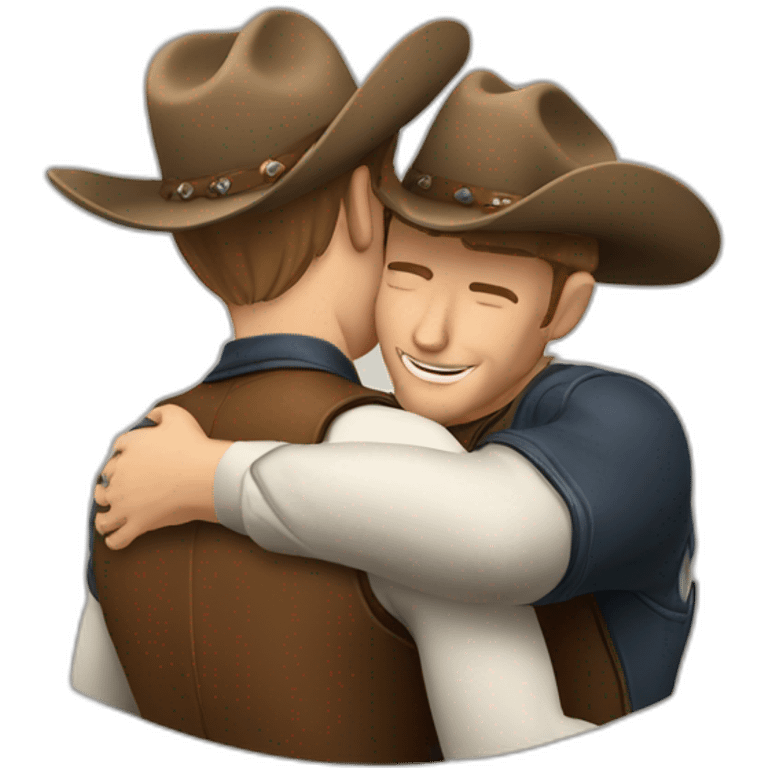 White male cowboys hug from behind emoji