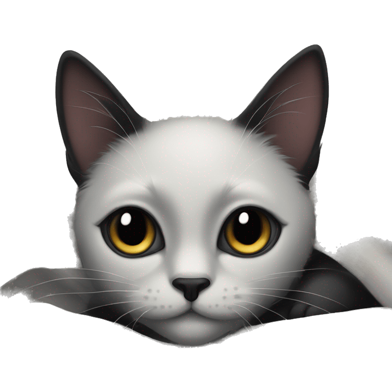 Cute black cat with big lashes laying on a white blanket emoji