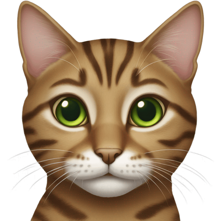 tabby cat with green eyes, white mouth area, and a brown spot near lips emoji