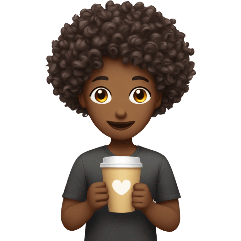 curly hair 3b-3c holding coffee cup emoji