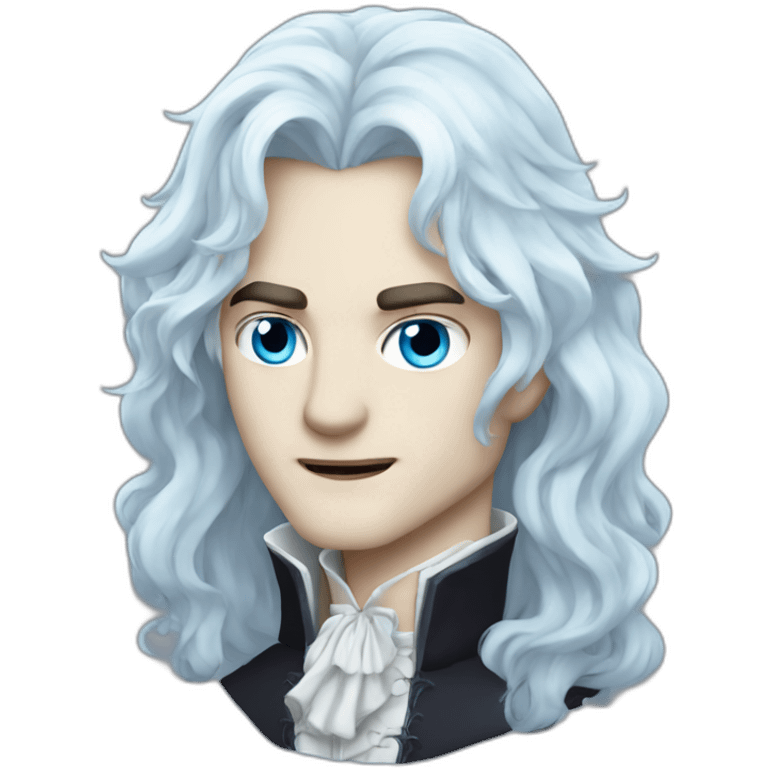 pale handsome vampire prince with long wavy white hair and light blue eyes emoji