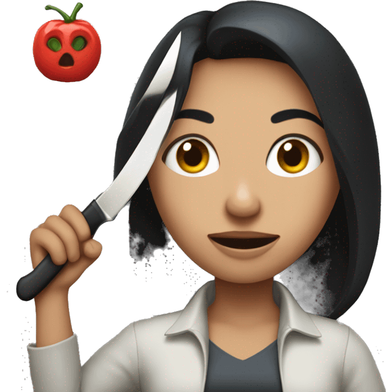 A woman with dark hair and a knife in her hands emoji