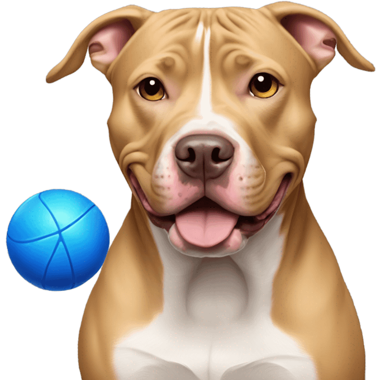 Tan pitbull with blue ball emoji