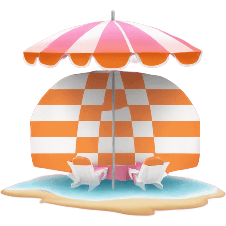 Pink and white beach umbrella with a orange esky under it  emoji