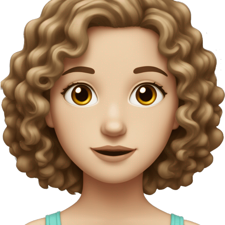 white girl with wavy-curly medium brown hair, with hazel eyes, with a little bit plump lips emoji