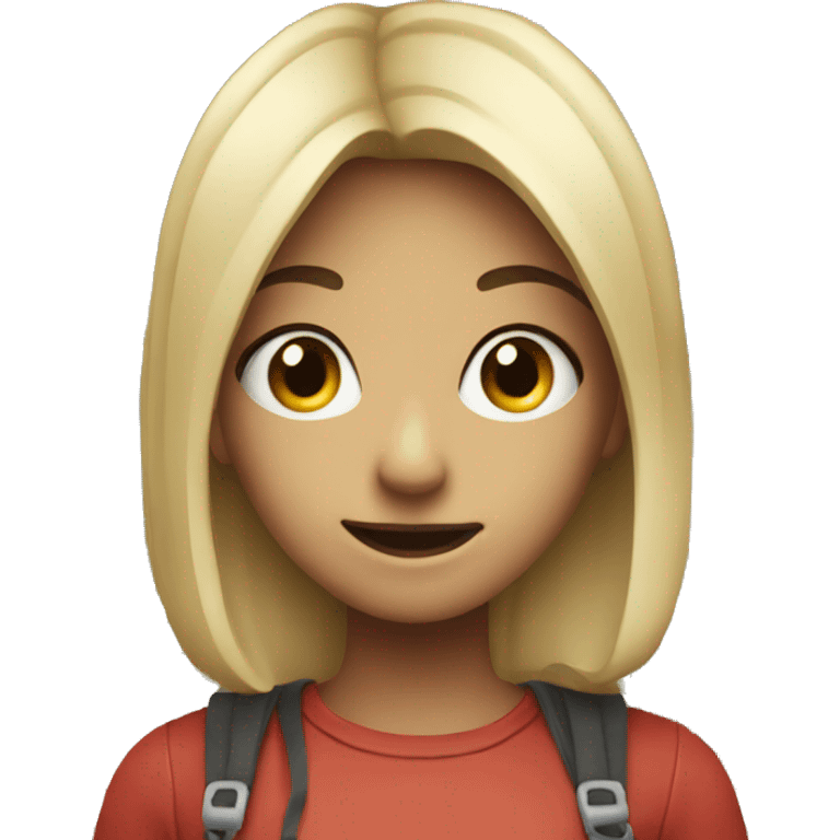 a girl stood outside a house with an evil smile emoji