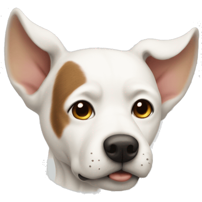 a white dog with coverd ears and beig e ears emoji