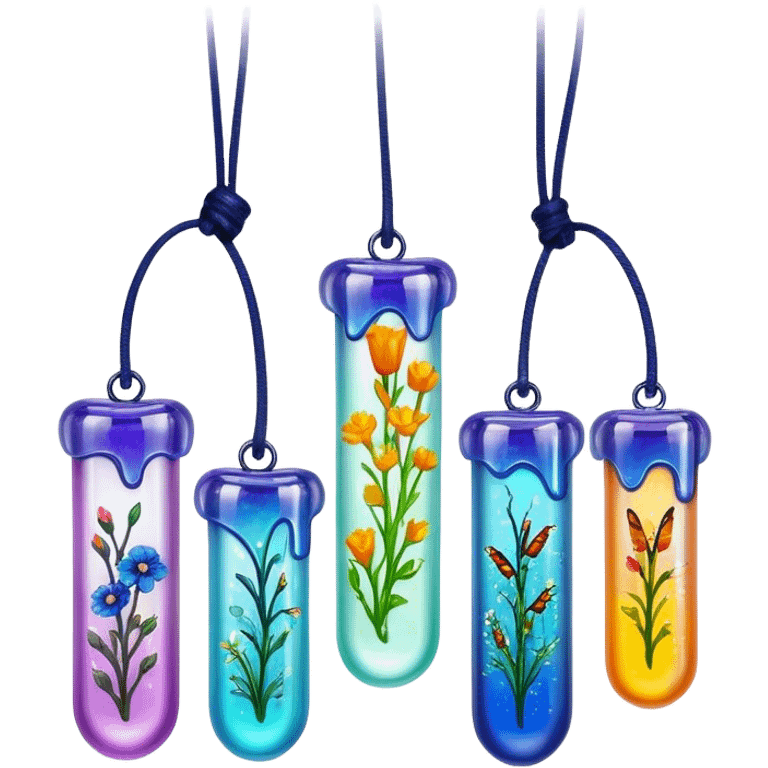 Create an icon that represents decorative arts using epoxy resin. The design should feature colorful tubes of resin, including fluorescent resin tubes, with visible drops or strokes of resin being applied to create intricate designs. Include finished resin jewelry pieces, such as pendants or rings, containing preserved flowers and insects encased in clear resin. The composition should feel vibrant, artistic, and delicate, showcasing the unique beauty of resin art with natural elements. The background should be transparent emoji