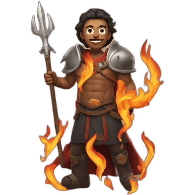 Man standing with a trident surrounded by fire add fire to the background  emoji