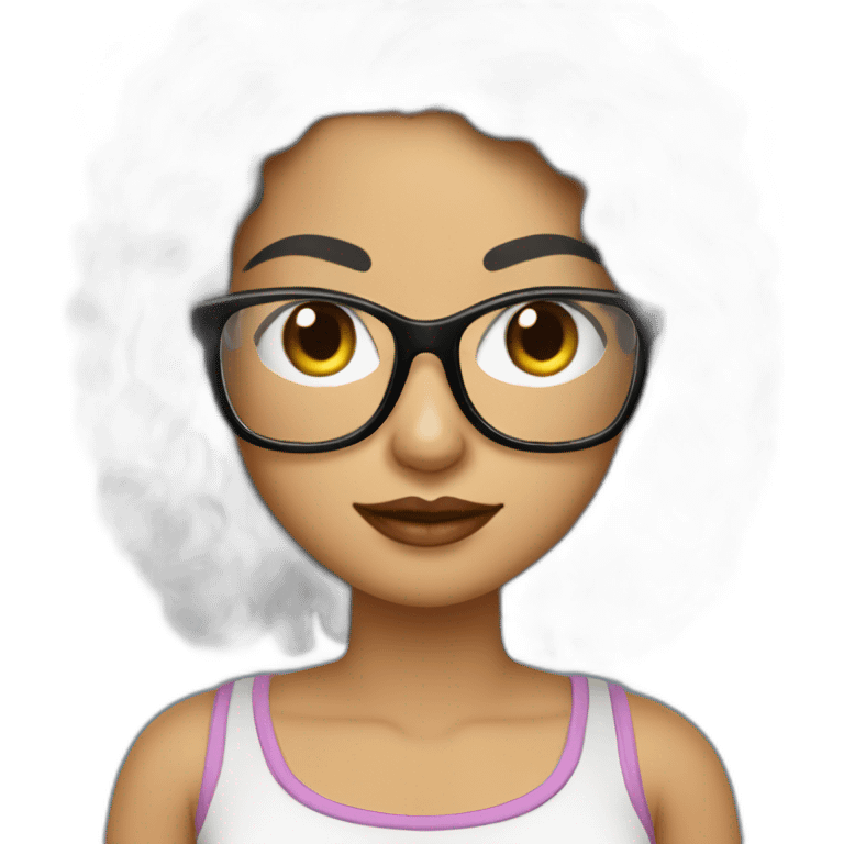 woman peach skin long black hair square glasses on laptop emoji