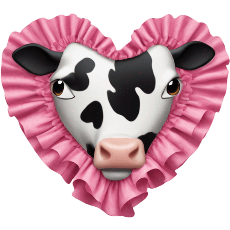 Cow print heart with pink ruffles emoji