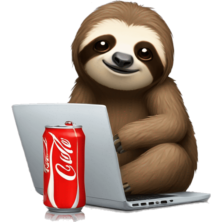 tired sloth with coca cola can and laptop emoji