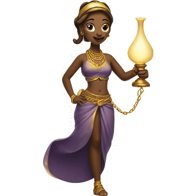 Woman genie with whispy tail from the lamp and golden bracelets and pony tail and no legs emoji