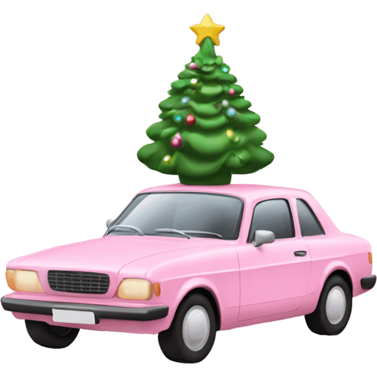 Christmas light pink car with Christmas tree emoji