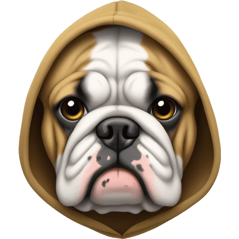 English bulldog wearing a hoodie emoji