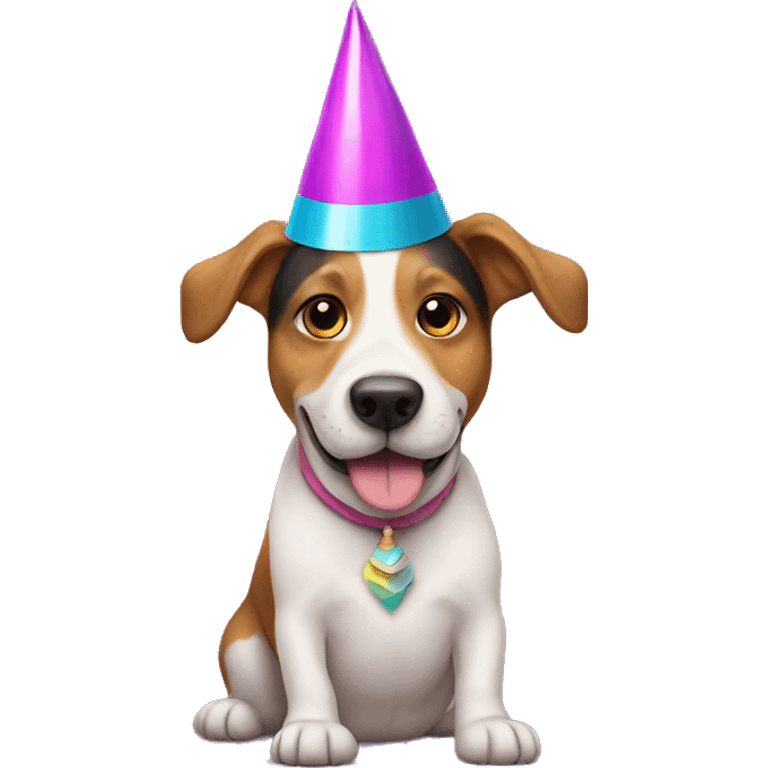 Dog wearing party hat emoji