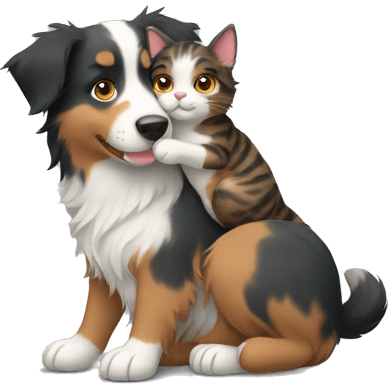 Australian shepherd hugging a cat emoji