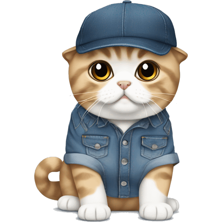 Scottish fold day with baggy jeans and a baggy shirt with a cap  emoji