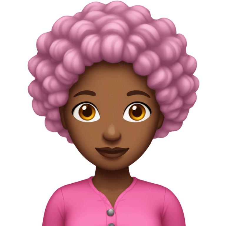 Black woman with curly hair wearing a pink outfit emoji