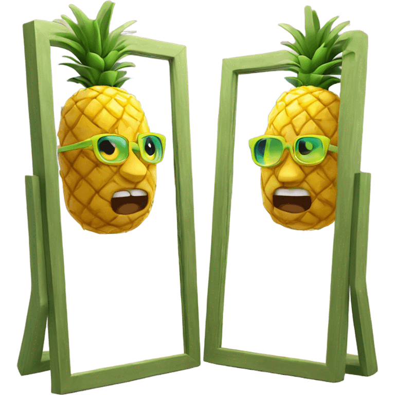 3D 🍍 pineapple looks at its reflection in the mirror emoji