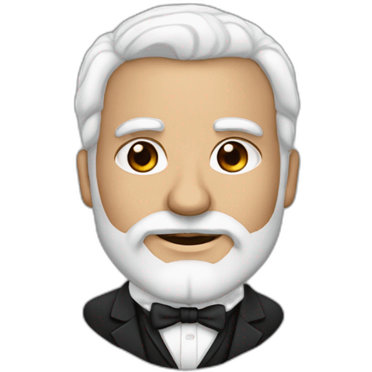 man with brown eyes, white hair and beard, dressed in black tuxedo carrying an armenian flag emoji