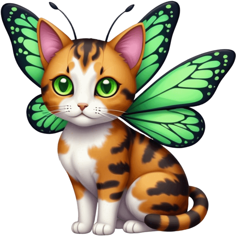 Star Calico dark Cat with butterfly wings antennae green eyes emoji