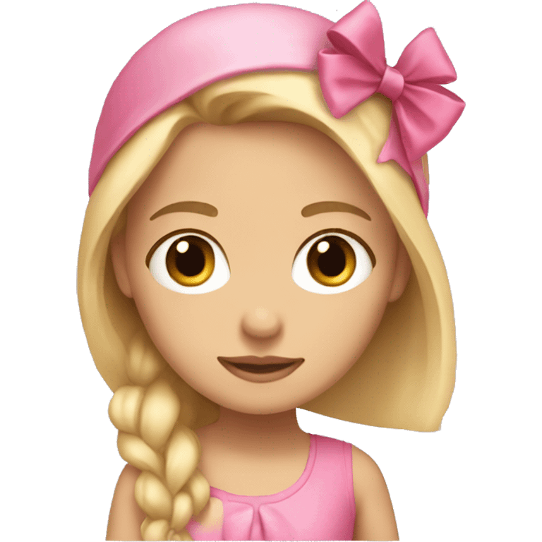 A blonde girl with Brown eyes and a pink swater and a bow on her head emoji