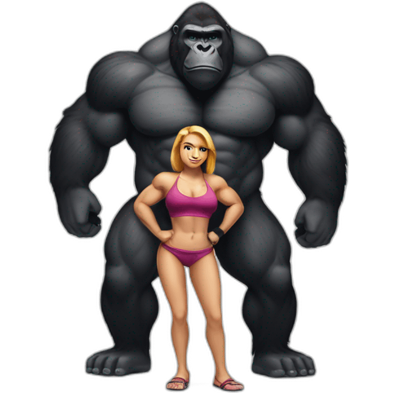 Big buff Gorilla holding a beautiful girl with a big back doing squats emoji