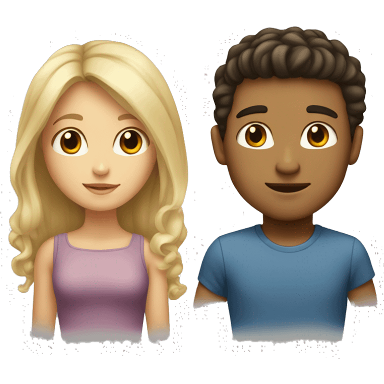 blonde girl with brown eyes and a guy with dark hair and brown eyes emoji