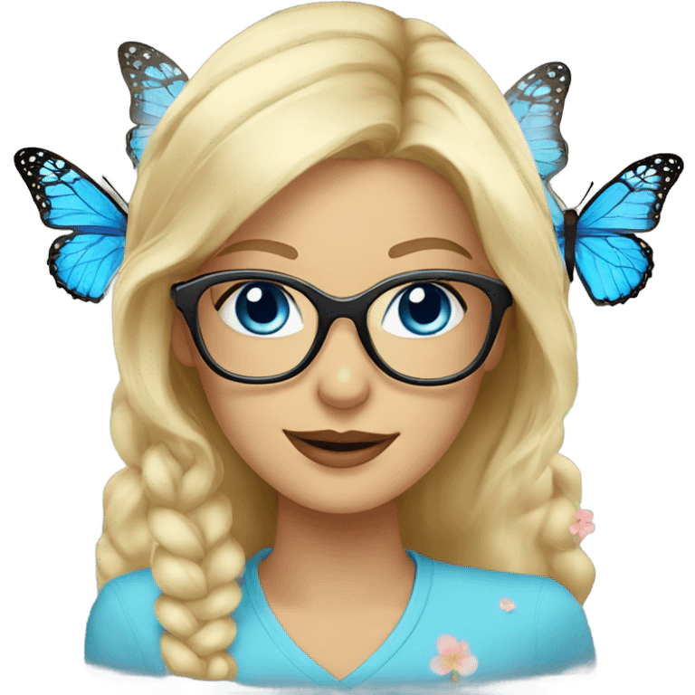 Gorgeous blond lady blue eyes with flowers and butterflies wearing glasses  emoji