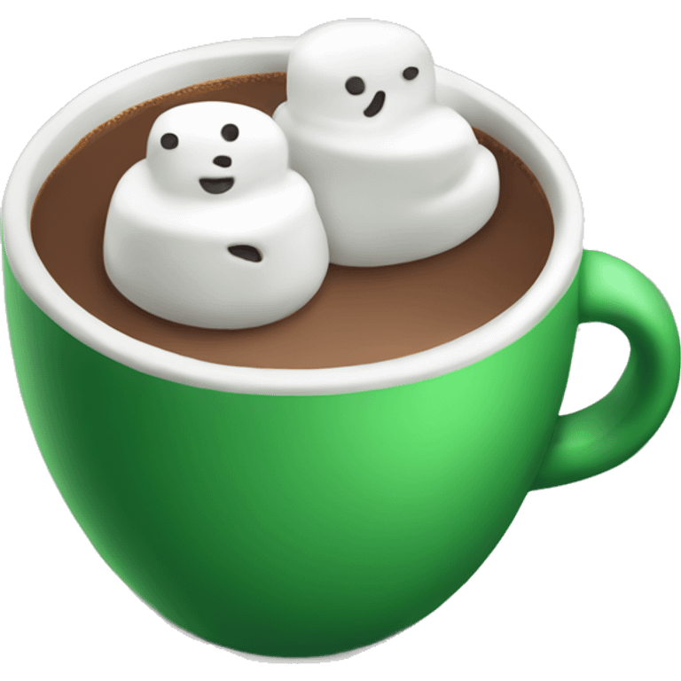 Green cup with hot coco and marshmallow  emoji