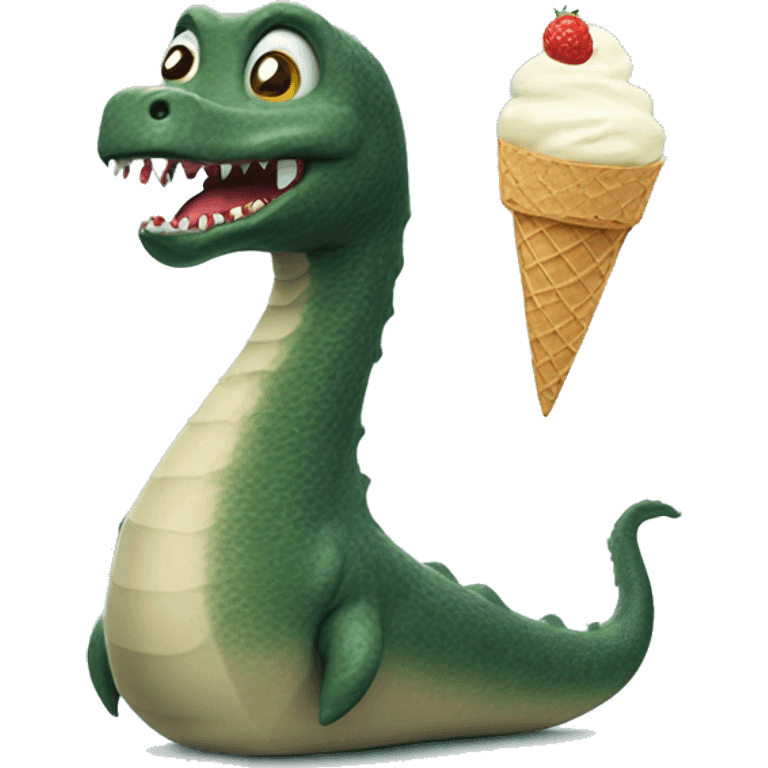 Loch Ness monster eating ice cream emoji