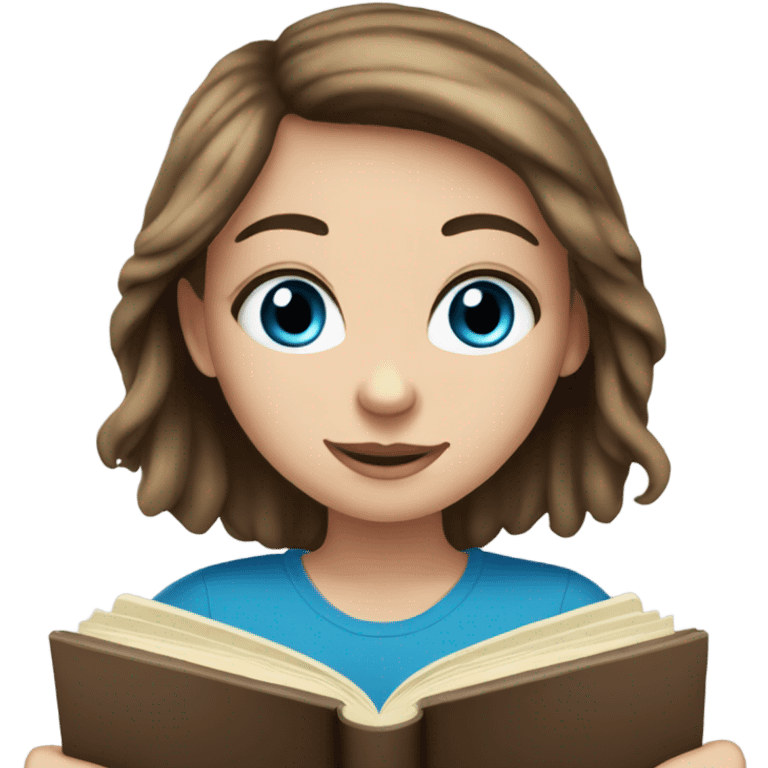 white girl brown hair blue eyes emoji reading book emoji