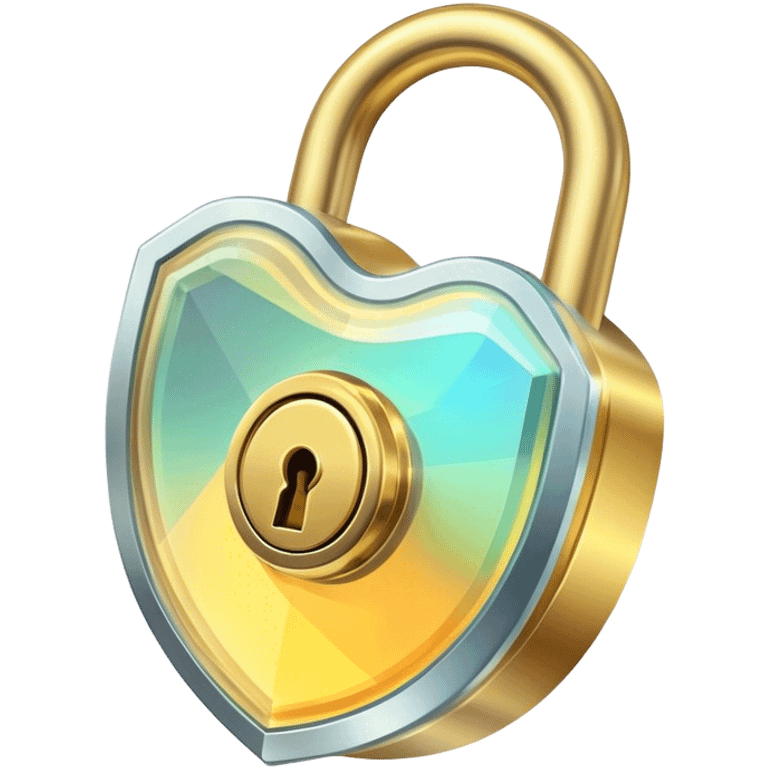 Holographic and glassmorphic golden lock emoji
