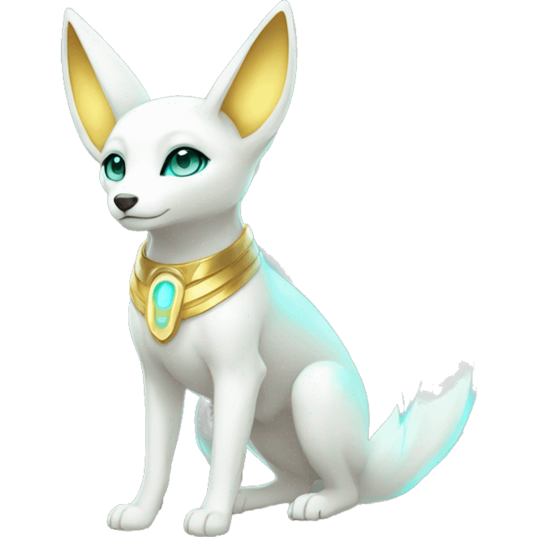 Shiny White Angelic Electric Albino Umbreon. cyan eyes and cyan markings. Golden Anubis-rings. full body emoji