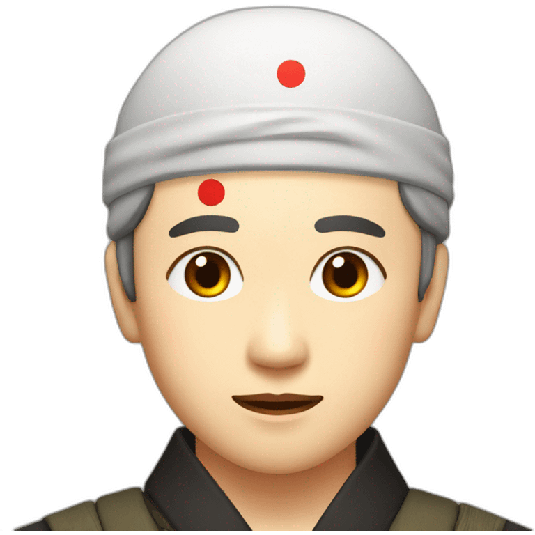 asian man's face in hachimaki with a red circle on his forehead emoji