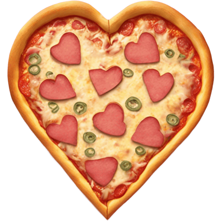 Realistic heart shaped pizza sitting flat in a open pink pizza box. emoji