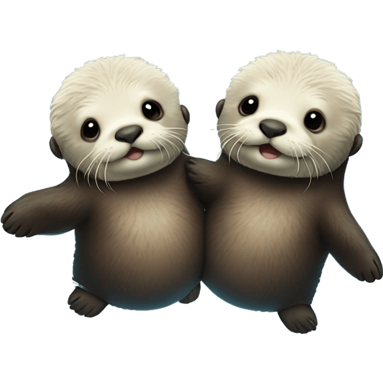 two fluffy baby sea otters holding hands swimming on their backs emoji