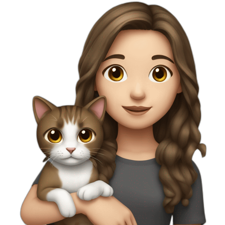 young girl with brown hair and cat black and white emoji