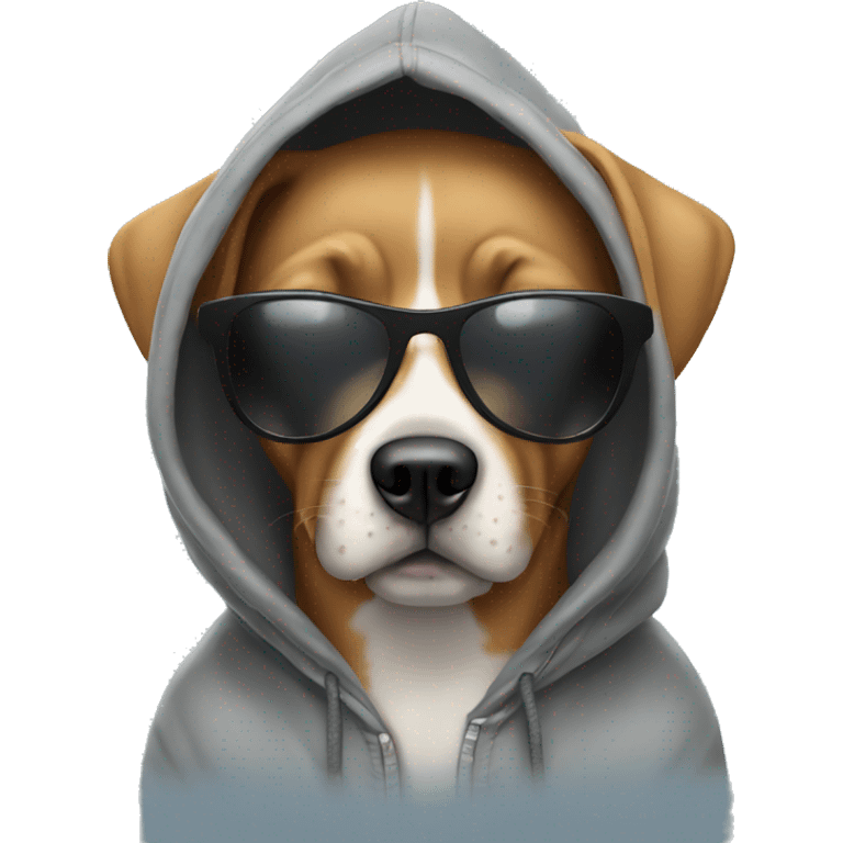 Dog wearing hoodie with sunglasses on emoji