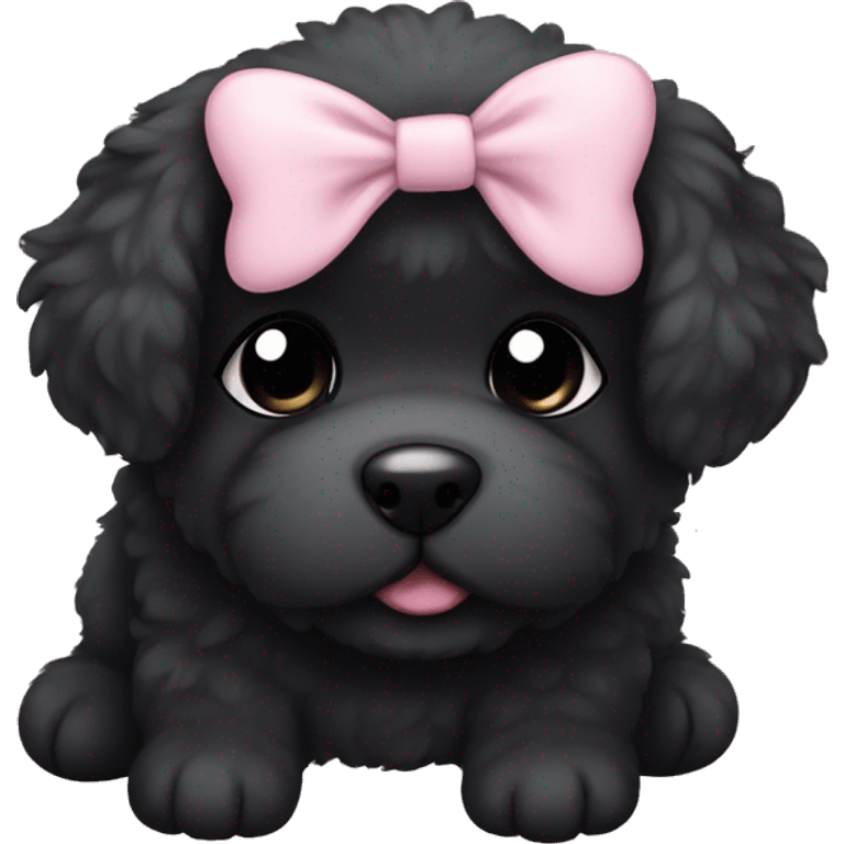 fluffy fat black puppy pale pink bow emoji