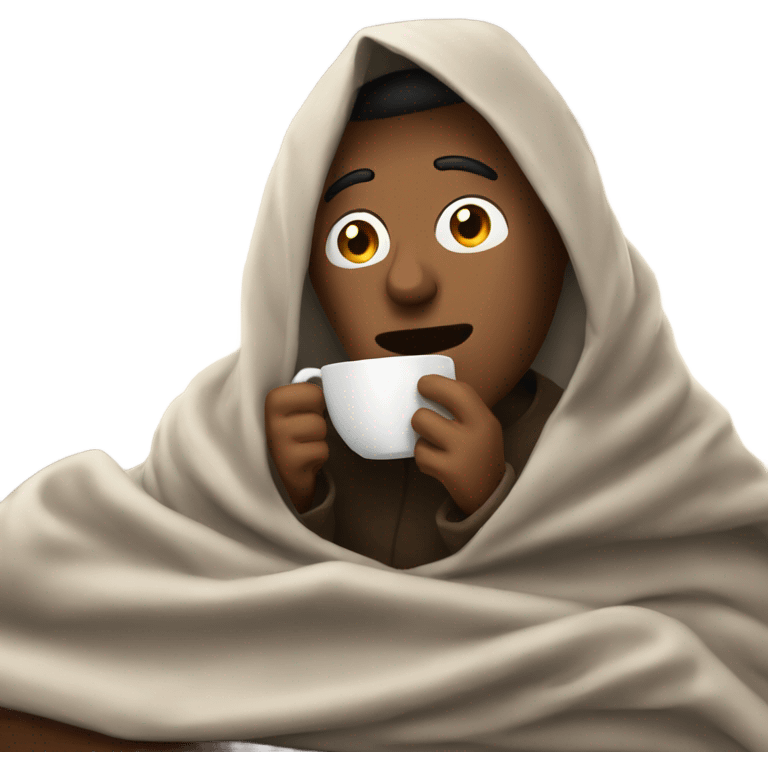 Man under blanket drinking coffee  emoji