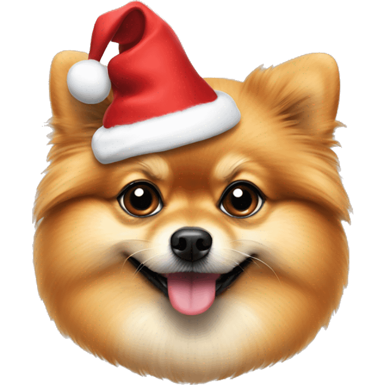 pomeranian wearing a christmas hat emoji