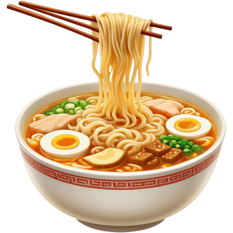 Cinematic Realistic Ramen Dish Emoji, showcasing a steaming bowl of rich broth with noodles and toppings rendered with dynamic textures and inviting, warm lighting. emoji